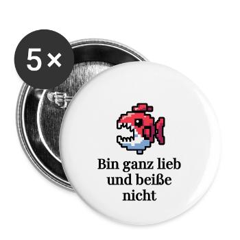 Lustiges - bin ganz lieb und beiße nicht Design - Buttons groß 56 mm (5er Pack) - Weiß - Vorne