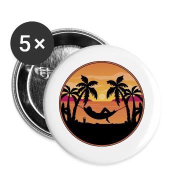 Coucher de soleil au bord de la mer - Palmiers avec hamac - Lot de 5 grands badges (56 mm) - blanc - Devant