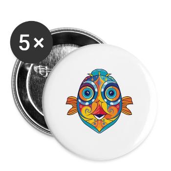 Flunder Fisch Buntes Aquarell Tier Cartoon - Buttons groß 56 mm (5er Pack) - Weiß - Vorne