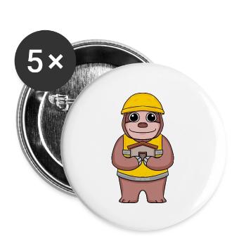 Bauherr Richtfest Faultier Haus Hausbau Geschenk - Buttons groß 56 mm (5er Pack) - Weiß - Vorne