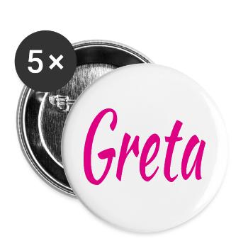 Greta Script Pink - Buttons groß 56 mm (5er Pack) - Weiß - Vorne