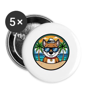 Cao De Seo Miguel Hunderasse Cartoon Strand - Buttons groß 56 mm (5er Pack) - Weiß - Vorne