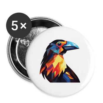 Krähe Buntes Aquarell Tier Haustier Illustration - Buttons groß 56 mm (5er Pack) - Weiß - Vorne