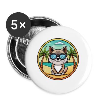 Birma Heilige Katzenrasse Cartoon Sonnenbrille Strand - Buttons groß 56 mm (5er Pack) - Weiß - Vorne