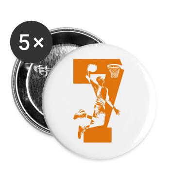 NUMMER 7 BASKETBALL 7. GEBURTSTAG - Buttons groß 56 mm (5er Pack) - Weiß - Vorne