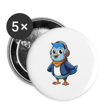Taube Lustige Zeichentrickfigur Kopfhörer Musik - Buttons groß 56 mm (5er Pack) - Weiß - Vorne