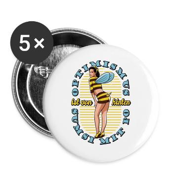 Bienen Sumsi mit Po - Optimismus Geschenk - Buttons groß 56 mm (5er Pack) - Weiß - Vorne