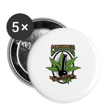 Cannabis saves Lives - Hanfblatt Vintage - Buttons groß 56 mm (5er Pack) - Weiß - Vorne