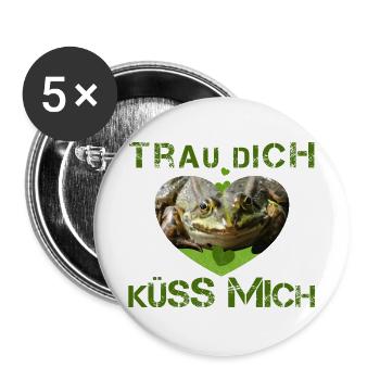 küss mich Frosch verzaubert - Buttons groß 56 mm (5er Pack) - Weiß - Vorne