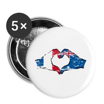 Frankreich Australien Flagge Herzform used - Buttons groß 56 mm (5er Pack) - Weiß - Vorne