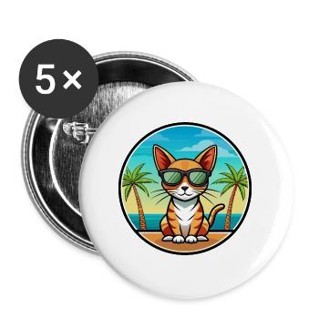Abessinische Kurzhaarkatze Rasse Cartoon Sonnenbrille - Buttons groß 56 mm (5er Pack) - Weiß - Vorne