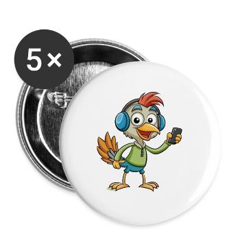 Strauß Lustige Cartoon Figur Kopfhörer Musik - Buttons groß 56 mm (5er Pack) - Weiß - Vorne