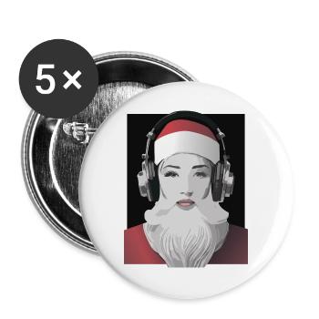 Weihnachtliche Beats - Frau im Weihnachtsmann-Look - Buttons groß 56 mm (5er Pack) - Weiß - Vorne