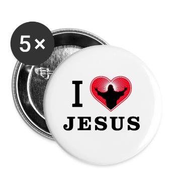 I love Jesus - Herz mit Jesus Silhouette - Buttons groß 56 mm (5er Pack) - Weiß - Vorne