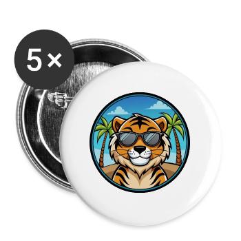 Tiger Lustige Cartoon Sommer Strand Sonnenbrille Cool - Buttons groß 56 mm (5er Pack) - Weiß - Vorne