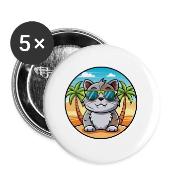 Schottische Falte Kurzhaarkatze Rasse Cartoon Strand - Buttons groß 56 mm (5er Pack) - Weiß - Vorne