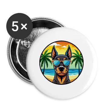 Doberman Pinscher Dog Breed Cartoon Sunglass Beach - Buttons large 2.2''/56 mm (5-pack) - white - Front