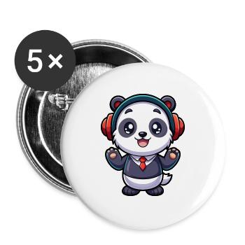 Panda Lustige Zeichentrickfigur Kopfhörer Musik - Buttons groß 56 mm (5er Pack) - Weiß - Vorne