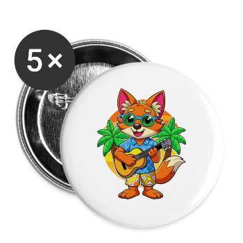 Lustige Fuchs Cartoon Sommer Strand Sonnenbrille Gitarre - Buttons groß 56 mm (5er Pack) - Weiß - Vorne