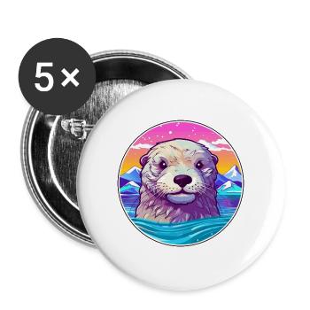 Otter Aquarell Karikatur Kawaii Haustier Tier Farbefu - Buttons groß 56 mm (5er Pack) - Weiß - Vorne