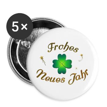 Frohes Neues frohes neues Jahr Neujahr - Buttons groß 56 mm (5er Pack) - Weiß - Vorne