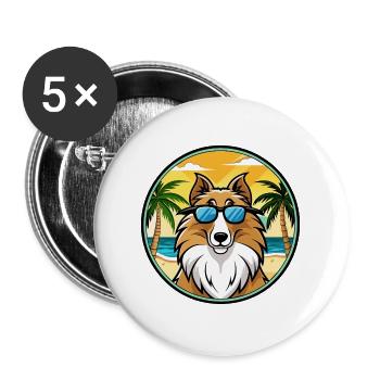 Rough Collie Chien Race Dessin Animé Lunettes De Soleil Plage - Lot de 5 grands badges (56 mm) - blanc - Devant