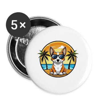 Miniatur Foxterrier Hunderasse Cartoon Sonnenbrille - Buttons groß 56 mm (5er Pack) - Weiß - Vorne