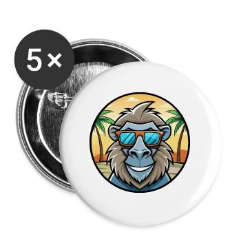 Pavian Lustige Cartoon Sommer Strand Sonnenbrille Cool - Buttons groß 56 mm (5er Pack) - Weiß - Vorne