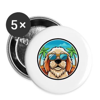 Clumber Spaniel Hunderasse Cartoon Sonnenbrille Strand - Buttons groß 56 mm (5er Pack) - Weiß - Vorne