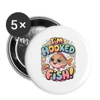 Ich bin süchtig nach Fischen - Buttons groß 56 mm (5er Pack) - Weiß - Vorne