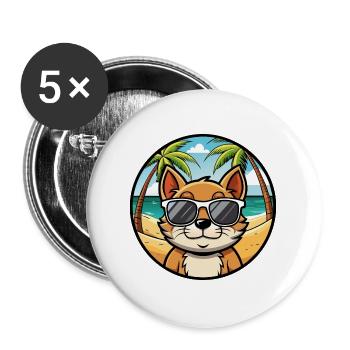 Bambino Katzenrasse Cartoon Sonnenbrille Strand - Buttons groß 56 mm (5er Pack) - Weiß - Vorne