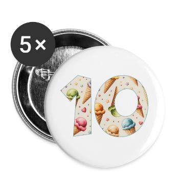 EISCREME NUMMER 10 JAHRE EIS 10. GEBURTSTAG - Buttons groß 56 mm (5er Pack) - Weiß - Vorne