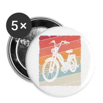 Mofa Moped Mofafahrer Mokick - Buttons groß 56 mm (5er Pack) - Weiß - Vorne