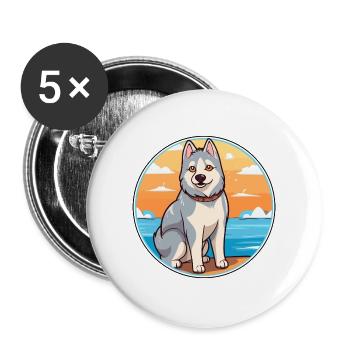Nördliche Inuit Hunderasse Cartoon Kawaii Clipart - Buttons groß 56 mm (5er Pack) - Weiß - Vorne