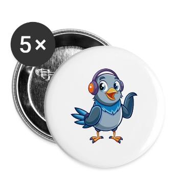 Taube Lustige Zeichentrickfigur Kopfhörer Musik - Buttons groß 56 mm (5er Pack) - Weiß - Vorne
