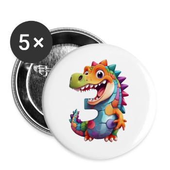 DINO 3 JAHRE DINOSAURIER NUMMER 3. GEBURTSTAG - Buttons groß 56 mm (5er Pack) - Weiß - Vorne