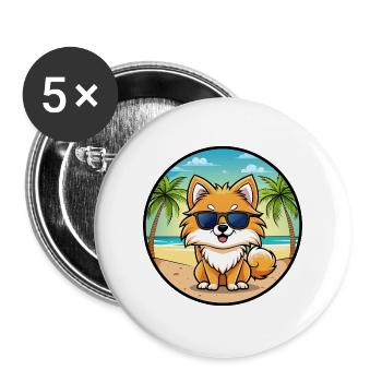 Pommerscher Deutscher Spitz Hunderasse Cartoon Beach - Buttons groß 56 mm (5er Pack) - Weiß - Vorne