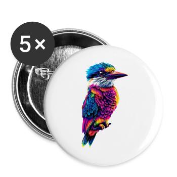Kookaburra Jägerliest Lachender Hans Süßer Vogel - Buttons groß 56 mm (5er Pack) - Weiß - Vorne