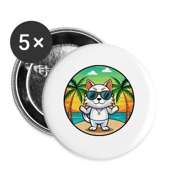 Japanese Bobtail Cat Breed Cartoon Sunglass Beach - Buttons large 2.2''/56 mm (5-pack) - white - Front