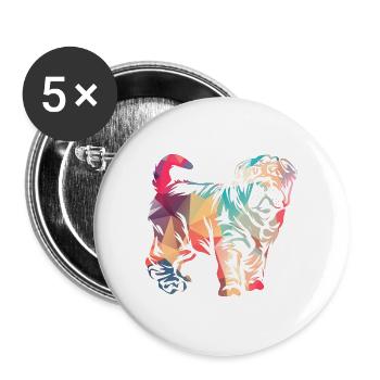 Faltenprächtige Shar Pei Hundezucht - Buttons groß 56 mm (5er Pack) - Weiß - Vorne