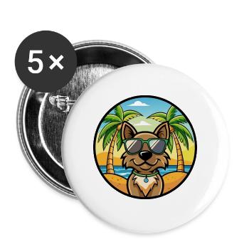 Cao da Serra de Aires Hunderasse Cartoon Sonnenbrille - Buttons groß 56 mm (5er Pack) - Weiß - Vorne