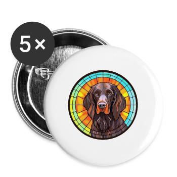 Deutsch Langhaar Vorstehhund Rasse Buntglas - Buttons groß 56 mm (5er Pack) - Weiß - Vorne