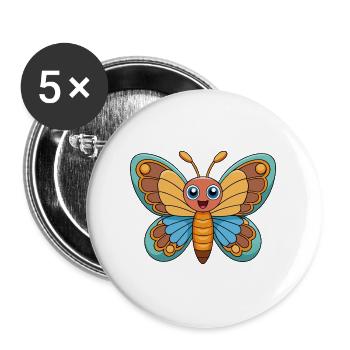 Butterfly Cute Mascot Cartoon Character Kawaii - Buttons large 2.2''/56 mm (5-pack) - white - Front