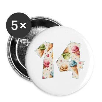 EISCREME NUMMER 14 JAHRE EIS 14. GEBURTSTAG - Buttons groß 56 mm (5er Pack) - Weiß - Vorne