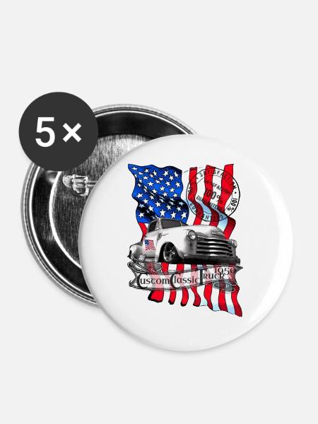 Amerikanischer Oldtimer Flagge Print - Buttons groß 56 mm (5er Pack) - Weiß