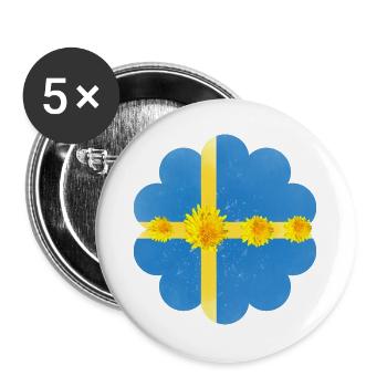 Schweden Löwenzahnblüten Schweden Fahne - Buttons groß 56 mm (5er Pack) - Weiß - Vorne