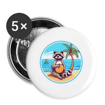 Waschbär Aquarell Cartoon Kawaii Clipart Tier - Buttons groß 56 mm (5er Pack) - Weiß - Vorne