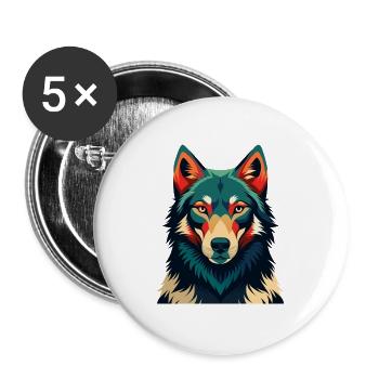 Wolf Cartoon Figur Buntes Haustier Tier - Buttons groß 56 mm (5er Pack) - Weiß - Vorne