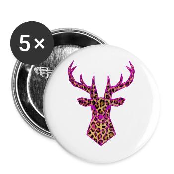Hirsch PopArt Pink Leoparden Muster Vektor Polygon - Buttons groß 56 mm (5er Pack) - Weiß - Vorne