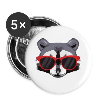 Waschbär mit roter Sonnenbrille - Cooler Typ - Buttons groß 56 mm (5er Pack) - Weiß - Vorne